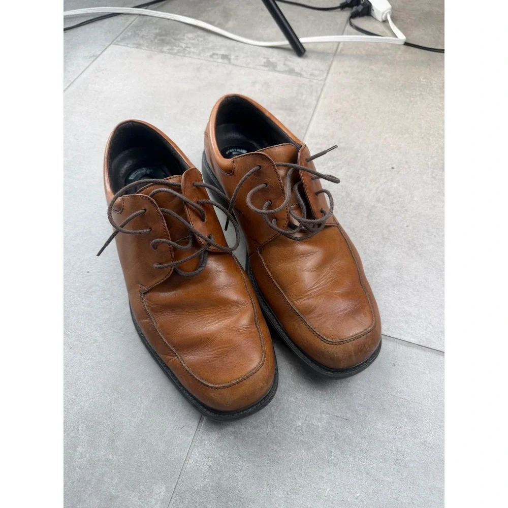 Vintage Nunn Bush Men 10W Tan Brown Leather Bicycle Toe Comfort Gel Oxford Shoes